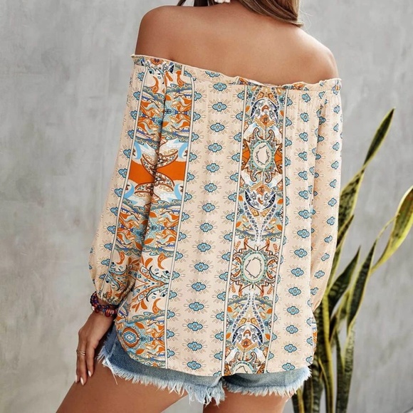 Boho Floral Print Off Shoulder Blouse - Picture 9 of 13
